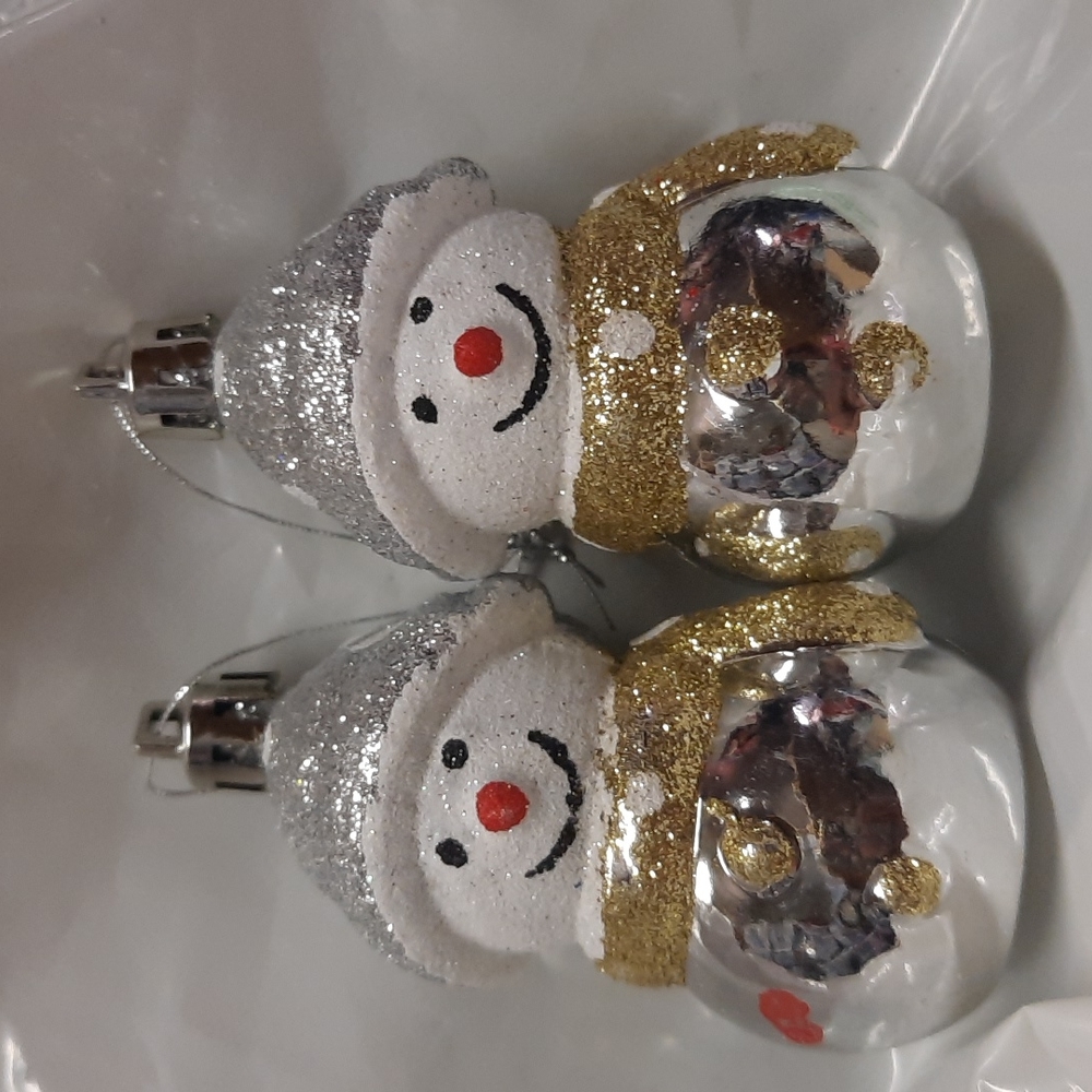 Silver & Gold snow man glitter christmas Ornaments